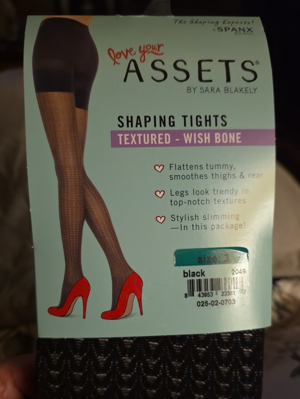 3 Pair Spanx ASSETS by Sara Blakely- Black Textured Wish Bone Shaping Tights
